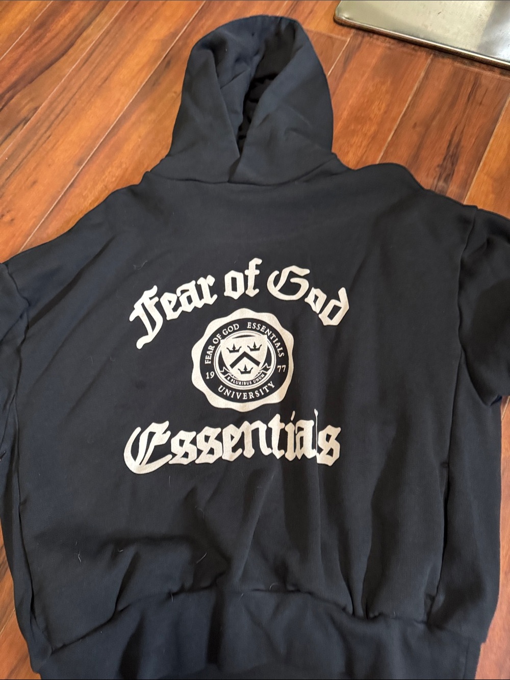 Essentials Men’s Black Crewneck Sweatshirt with White Fear of God Graphic